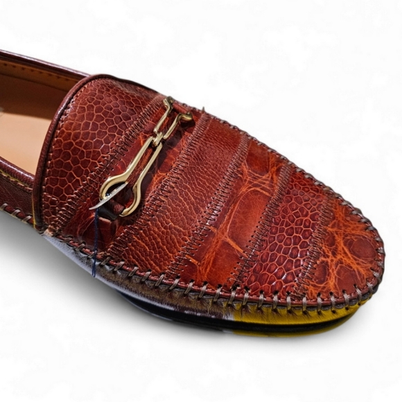 DAVID EDEN SHOES Alligator/Ostrich Cognac Loafers Mens Size 7 - Picture 6 of 11